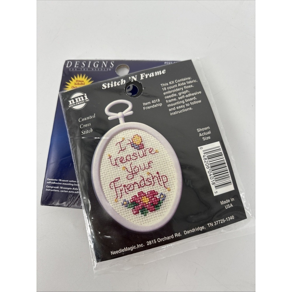 NMI Stitch 'N Frame Mini Counted Cross Stitch FRIENDSHIP & Seashells (Lot of 2)